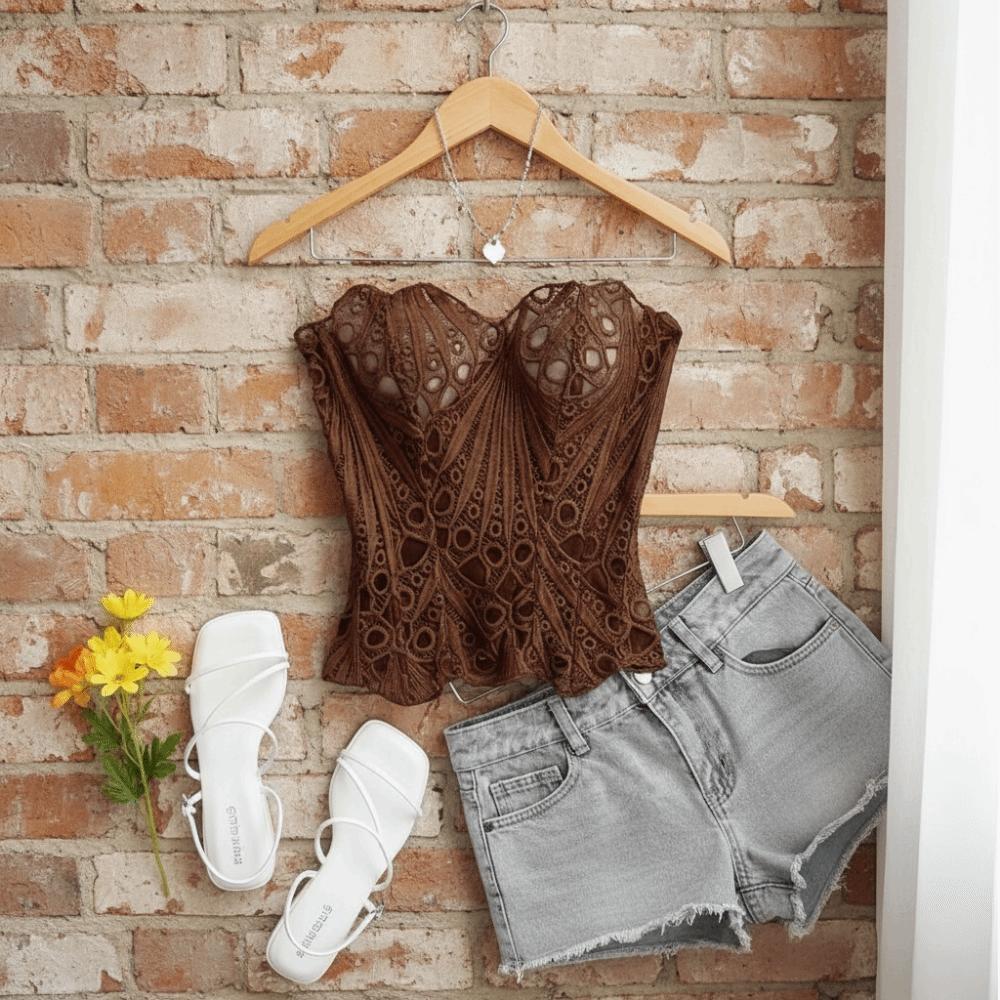 Irregular Hem Hollow Out Corset Top Fishbone Women Underwear Breathable Lace Corset Women’s Wear