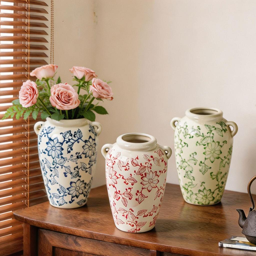 Blue & White Retro Porcelain Vase for Living Room Decor – Ideal for Fresh or Dried Flowers