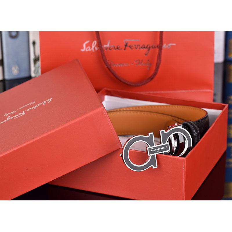 Salvatore Ferragamo Pánský opasek z hovězí kůže 3,3 cm Luxusní značkový designový opasek Oblek Džíny Formální Značka