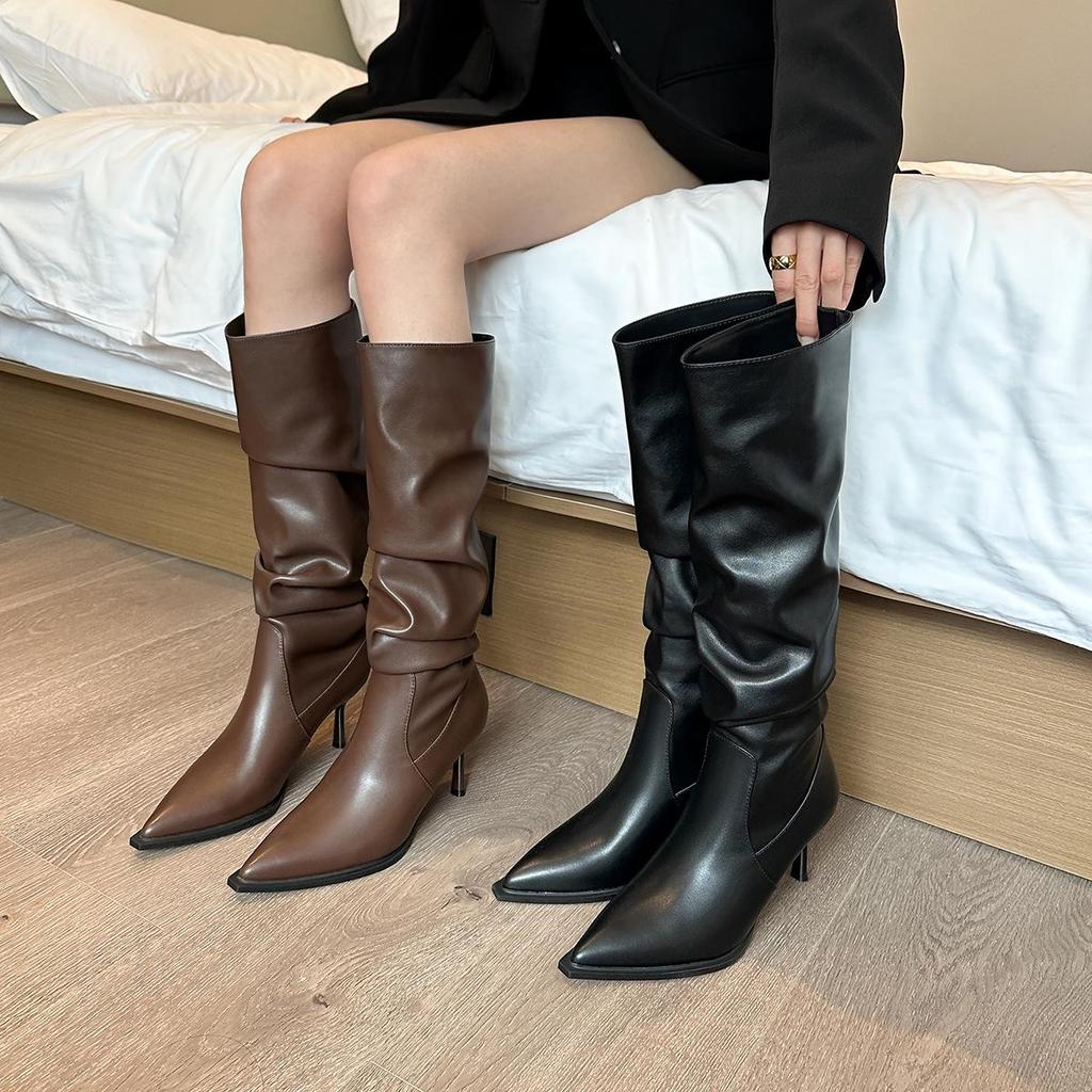 Petite Pointed Toe Over the Knee Stiletto Heel Leather Boots for Women - High Shaft Fashion Style