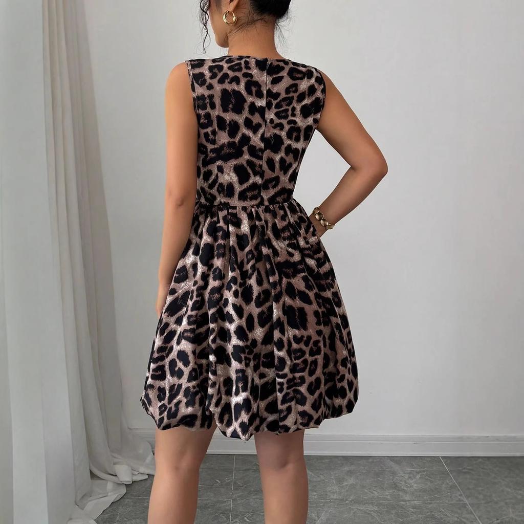 Women Leopard Print 3D Floral Decor Dress Summer Women Mature Style French Retro Patchwork Slim Sexy Elegant Women Maxi Dress