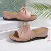 New Summer Women's Platform Slippers Large Size Bow One-word Slope Heel Platform Women's Slippers