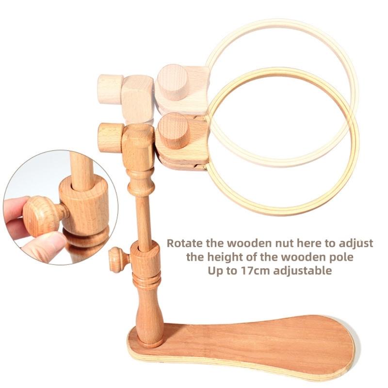 Wood Embroidery Stand with Repositionable Fabric Support, Smooth Components, and Rounded Edges During Needlework Tasks