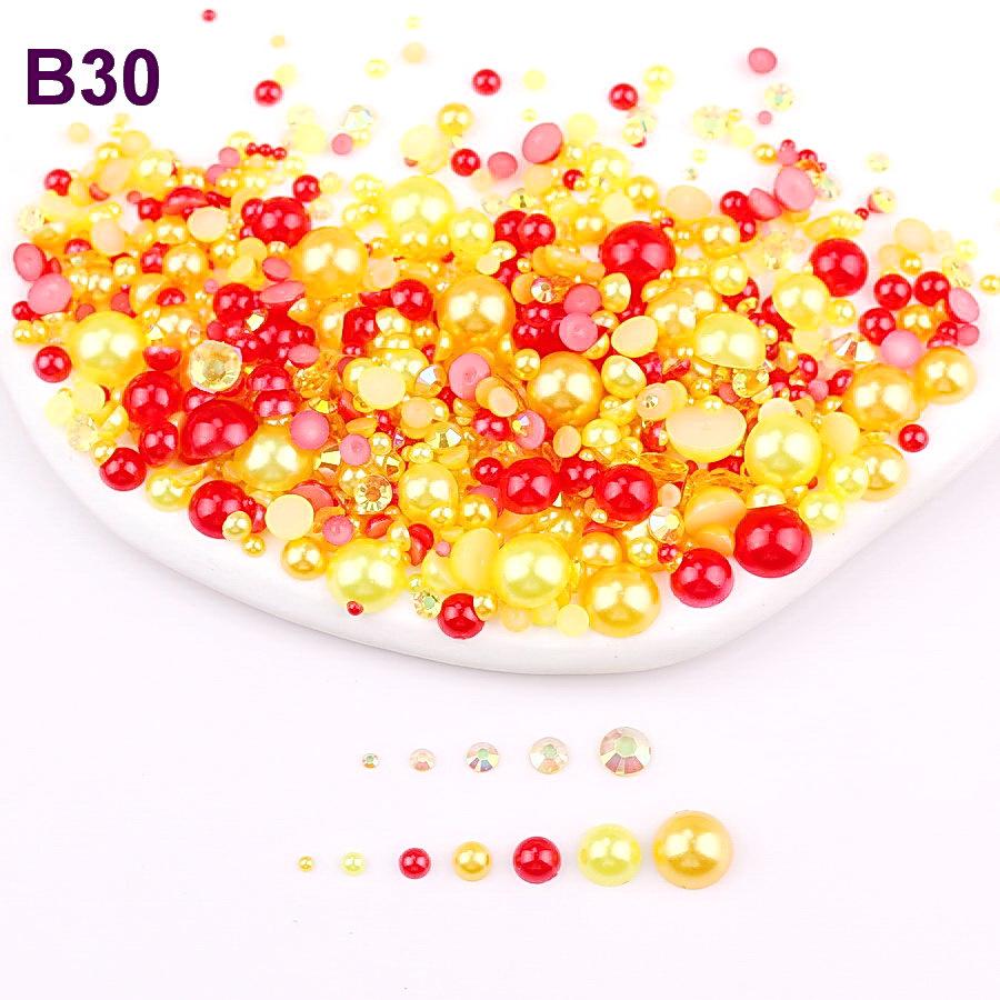 Mixed 2mm-10mm Half-Round AB Plated Resin Pearls - DIY Accessories