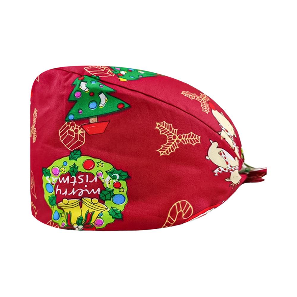 Cute Christmas Cartoon Surgical Cap - Comfortable Cotton Dustproof Head Cover for Chefs & Nurses
