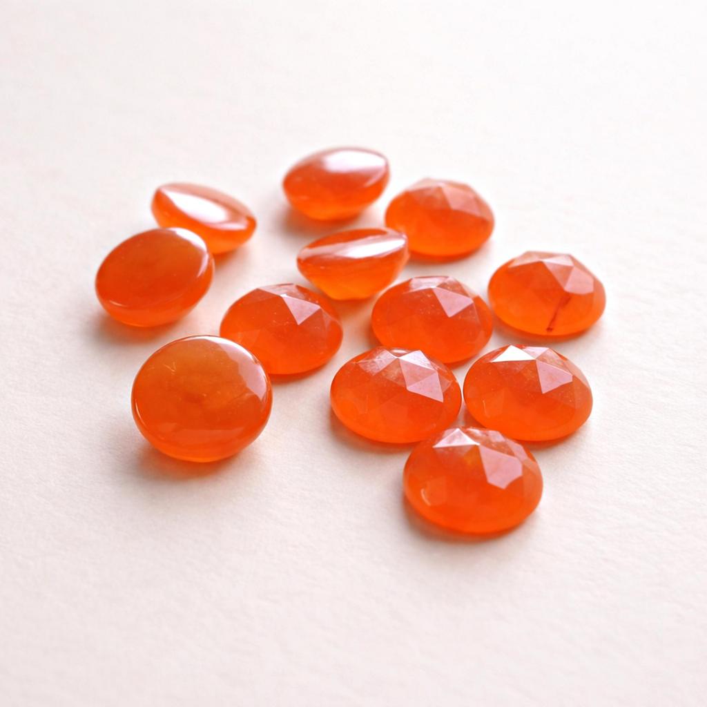 Red Carnelian Gemstones, Round Faceted Carnelian Cabochons, Orange Red Semi-Precious Stones