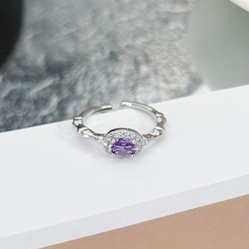 Neun Violett Aus Feuer Violett Zirkon Gebürsteter Offener Ring Damen Nische High-End Farbjuwel Persönlichkeit Leichter Luxus Ring