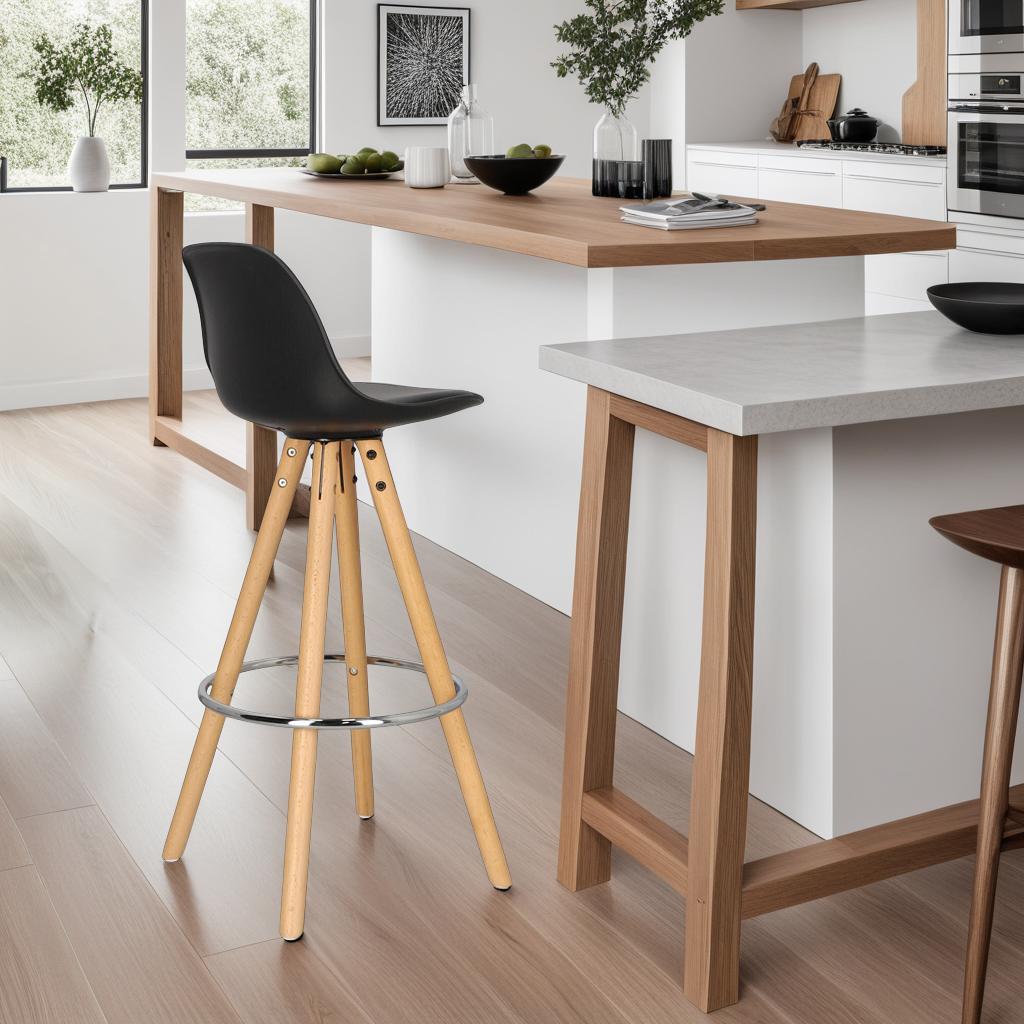 Bar Stool Nord Black Eco-leather Wood