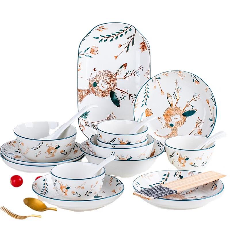 Set di stoviglie Ruhan Fawn in porcellana ossea da 18 pezzi