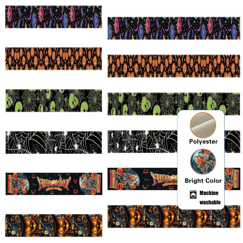 Halloween Table Runner Pumpkin Spiderweb Skull Pattern Table Cover For Spooky Party Decorations Indoor Outdoor Use