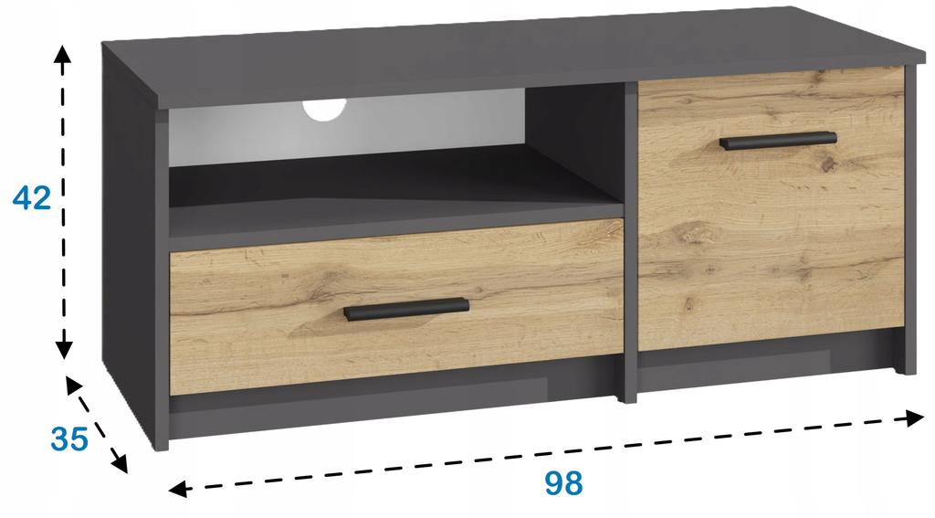 Tv Stand Bodo 1D1S Anthracyt-Wotan Tv Shelf Tv Chest Of Drawers