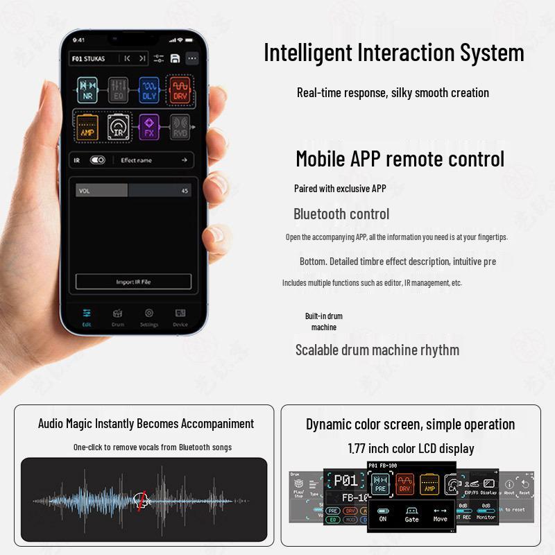 Ving FB100 Bluetooth Rechargeable Electric Guitar Amplifier with Multi-Effects, Portable for Outdoor Performances.