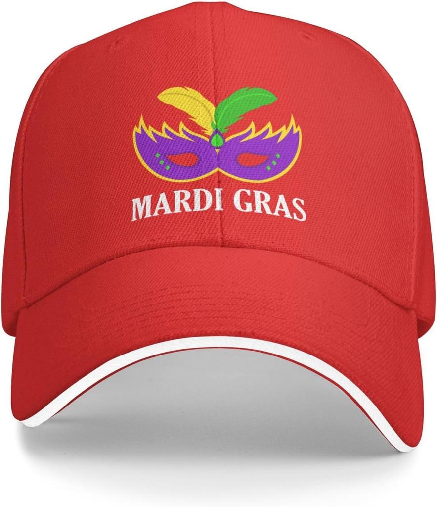 Mardi Gras Mask Print Baseball Cap Polyester Adjustable Casual Sports Summer Hat for Men Women