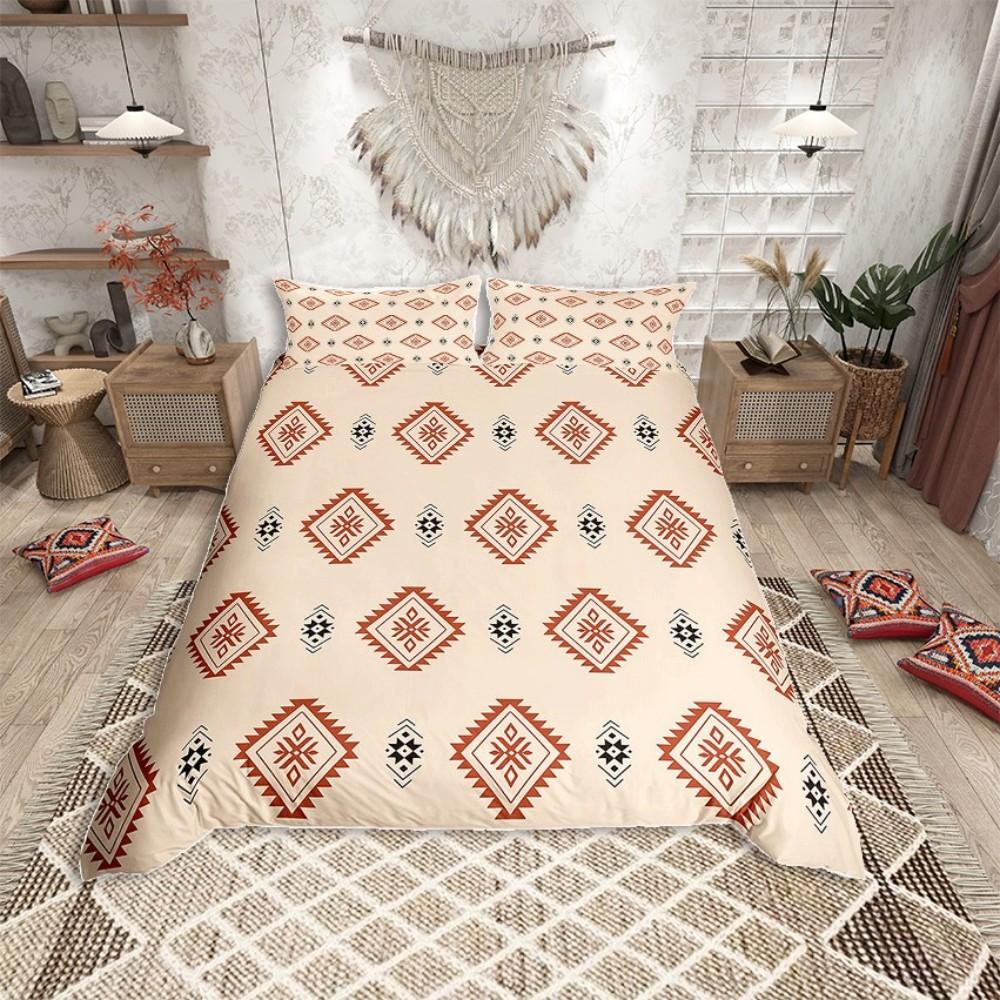 Homewish Mandala Azteken Erwachsene Bettbezug Set, Tribal Hippie Streifen Abstraktes Bettwäscheset, Western Schafsschädel Bettset