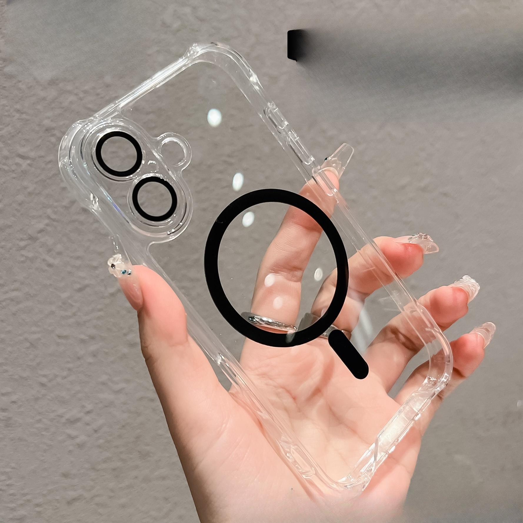 

Большое четырехугольное магнитное притяжение подходит для iPhone16ProMAX, прозрачный и простой защитный чехол для телефона и пленка для объектива Apple 15 iPhone 16PROMAX чёрный