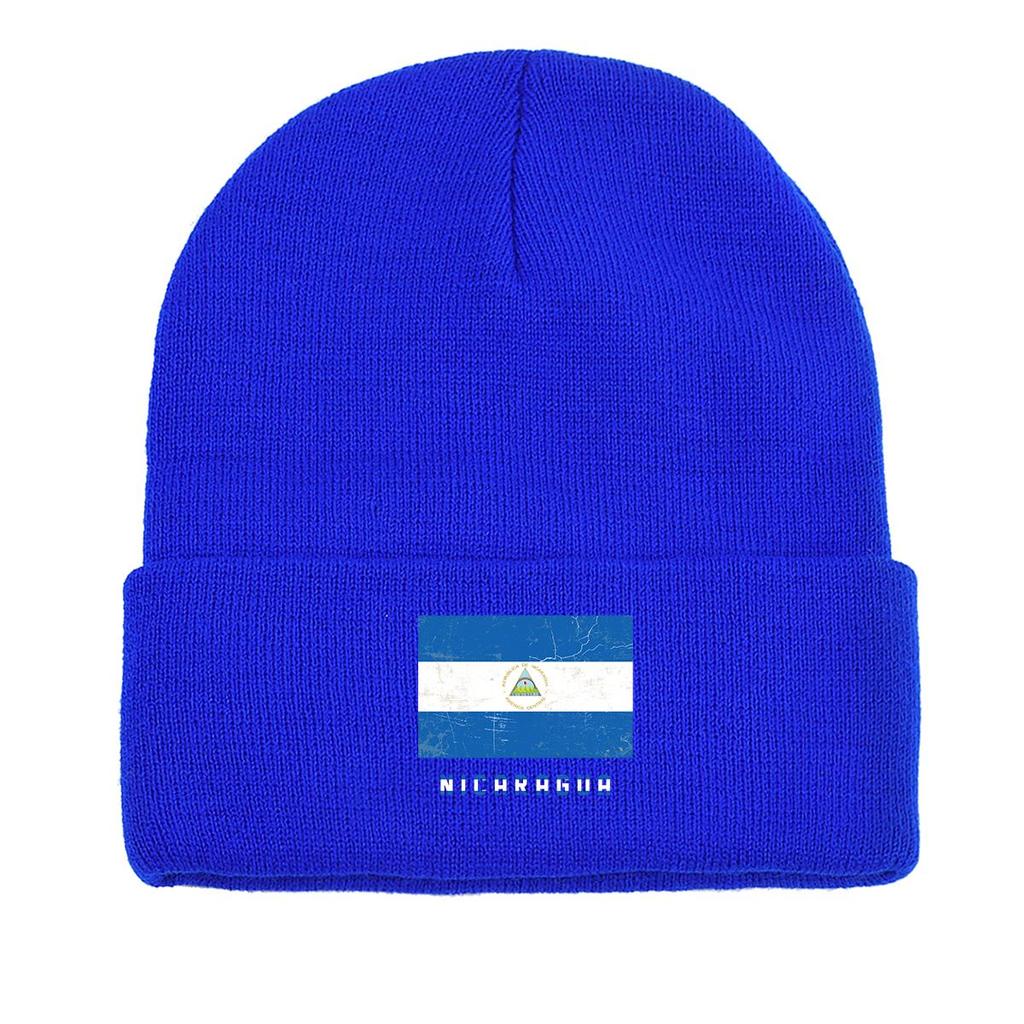 Nicaragua Flag Warm Knit Cap Beanie, Patriotic Man Cap Warm Stretchable Casual Bobble Hat Knitted Cap Beanie