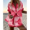 Conjunto de pantalones cortos de playa y camisa de manga corta para mujer, multicolor, vida marina, ocio, vacaciones, conjunto de dos piezas