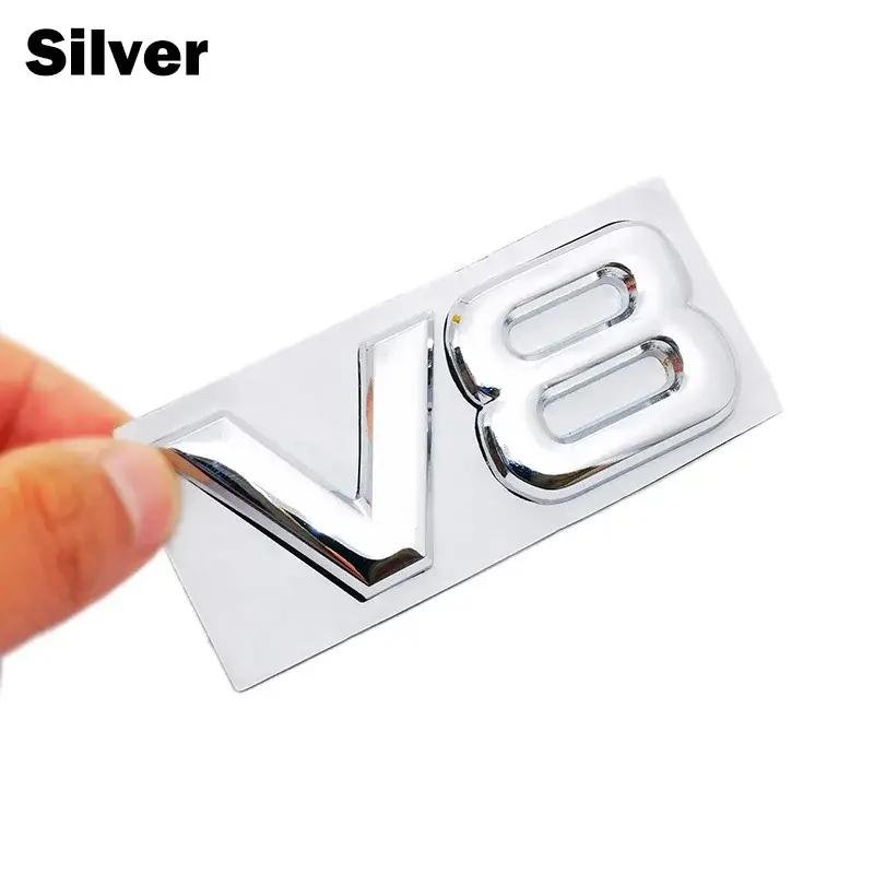 

3D V8 Logo Engine Displacement Chrome Car Badge Decal Auto Metal Alloy Rear Trunk Side Wing Emblem Sticker for Car Styling