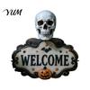 Entrance Door Ornament Halloween Wooden Welcome Sign, Spooky Skull Frog Crow Witch Hanger, Festive Holiday 2D Wall Hanging Sign for Home Party