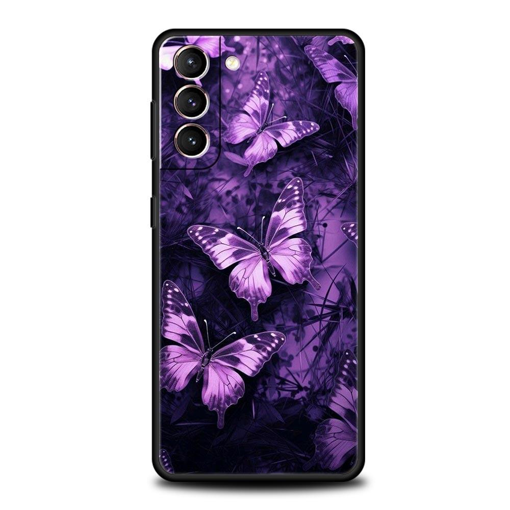 Art Purple Butterfly Phone Case for Samsung Galaxy S26 S25 S24 S23 S22 S20 S21 FE Ultra S25 Edge Plus 5G Soft TPU Cover Fundas