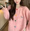 Sweet Round Neck Color Button Dog Pattern Long Sleeve Sweater Cardigan Women Spring Autumn Winter Korean Versatile Top