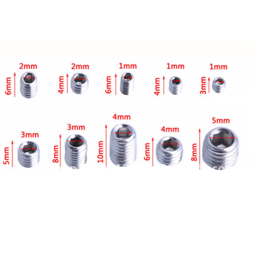 Hex Socket Set Screws, 304 Stainless Steel, M3-M8 Internal Hex, Grub Screws, Repair Tool, Includes Hex Key Wrench, 10 Types, 20 Pieces of Each, Total