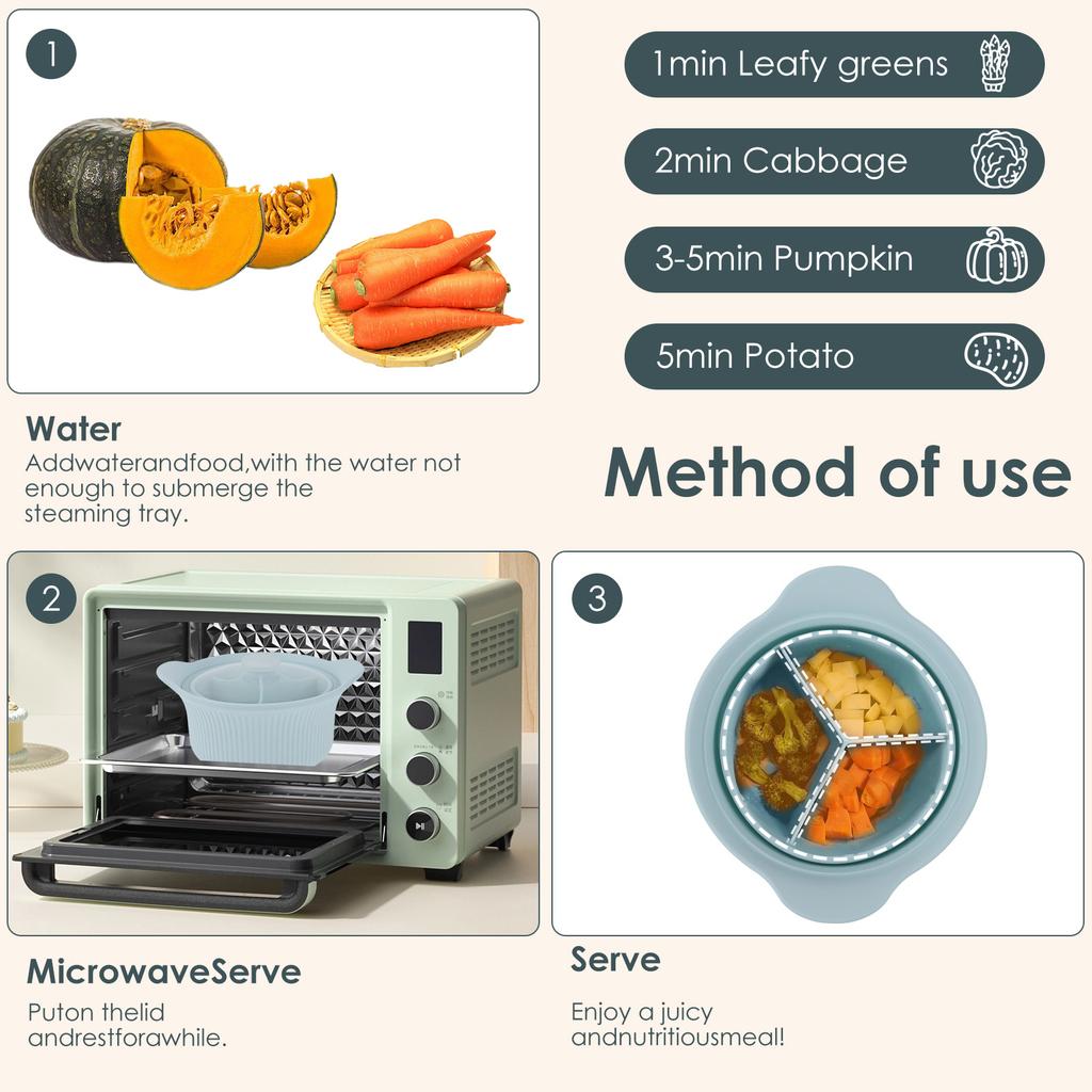 42oz Silicone Soup Pot Liner Steamer Bowl 3 Grids Food Vegetable Container Oven Microwave Safe Kitchen Cooking Baking Gadget