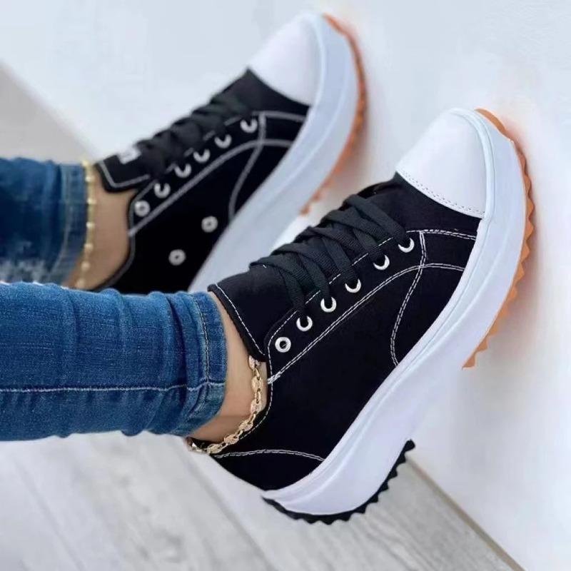 Large Size Casual Single Shoes Women's Spring and Autumn New Solid Color Lace-up Canvas Shoes Casual Shoes