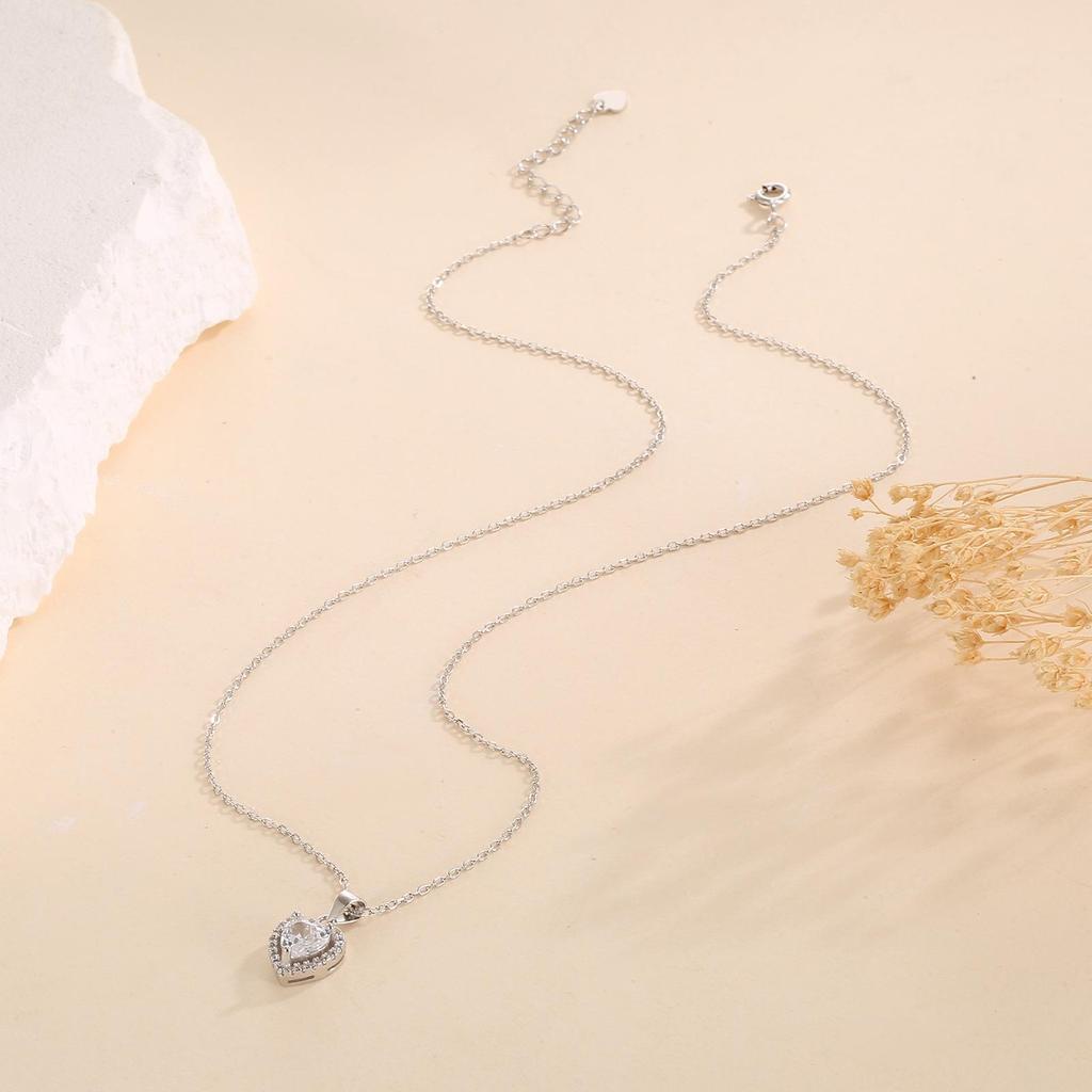 Beixi S925 Sterling Silver Heart Pendant Necklace with Zircon – Elegant, Light Luxury Design for Women.