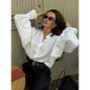 French Style Loose Casual Lapel Lantern Sleeve Long Sleeve White Simple Shirts Top Women's Shirt Top