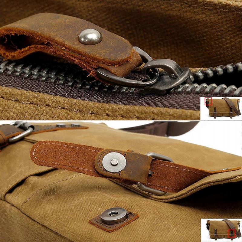 Waxed Canvas Messenger Bag for Laptop, Adjustable Shoulder Crossbody Satchel, Water-Resistant, 15-Inch, Brown Color