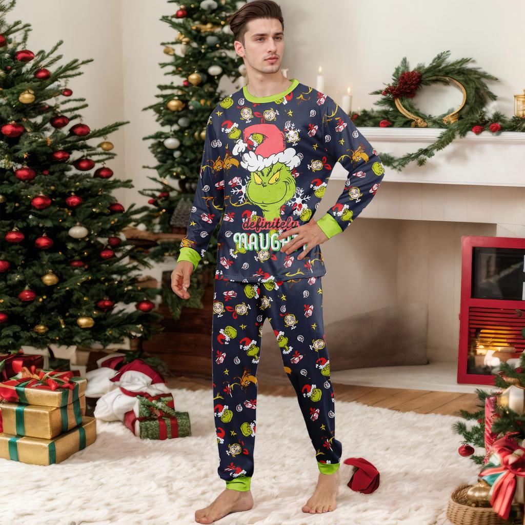 Print Cute Family Set Pajamas, Home Clothes, Family Set Long Sleeve Top Pants Set