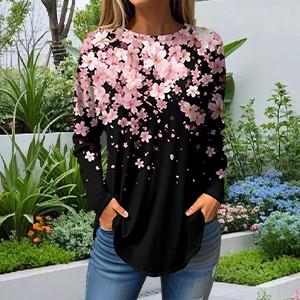 Tee Shirts For Women Fall Casual Long Sleeve Shirts Sweatshirt Vintage Graphic Printing Top Pullover Valentine's Day