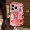 Korean Cartoon Horse Splicing Leather Texture Phone Case For iPhone 17 16 15 14 13 12 11 Pro Max With Bracelet Shockproof Cover