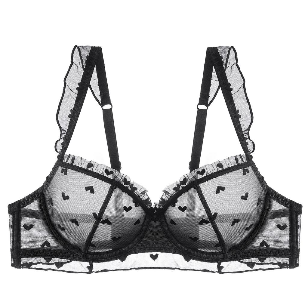 French Underwear Female Sexy Pure Desire Ultra-thin Lace Underwear Large Chest Small Anti-sagging Large Size Bra Cover