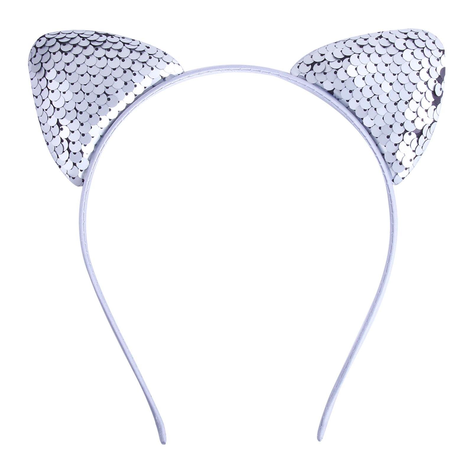 Kattenoorkoorden Omkeerbare Glanzende Pailletten Haarband Kitty Haarband Glans Pailletten Haar Hoops voor Vrouwen en Meisjes white