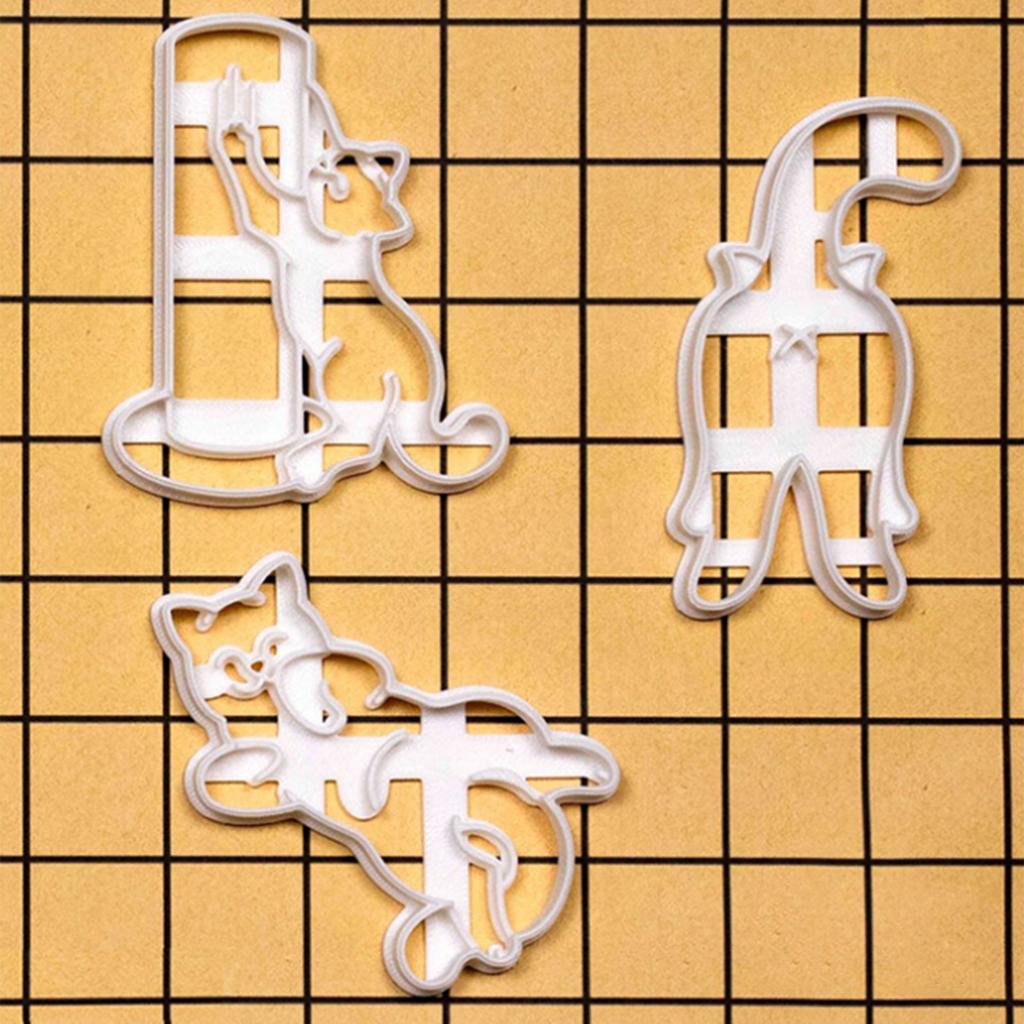 3Pcs Cartoon Cat Cookie Cutters Cartoon Pressable Biscuit Mold Holiday Biscuit Fondant Cookie Stamps Party Supplies