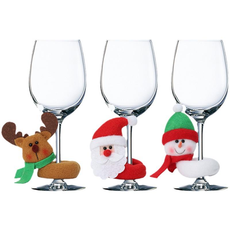Flannel Christmas Wine Glass Hugging Santa, Snowman, and Reindeer Decoration
