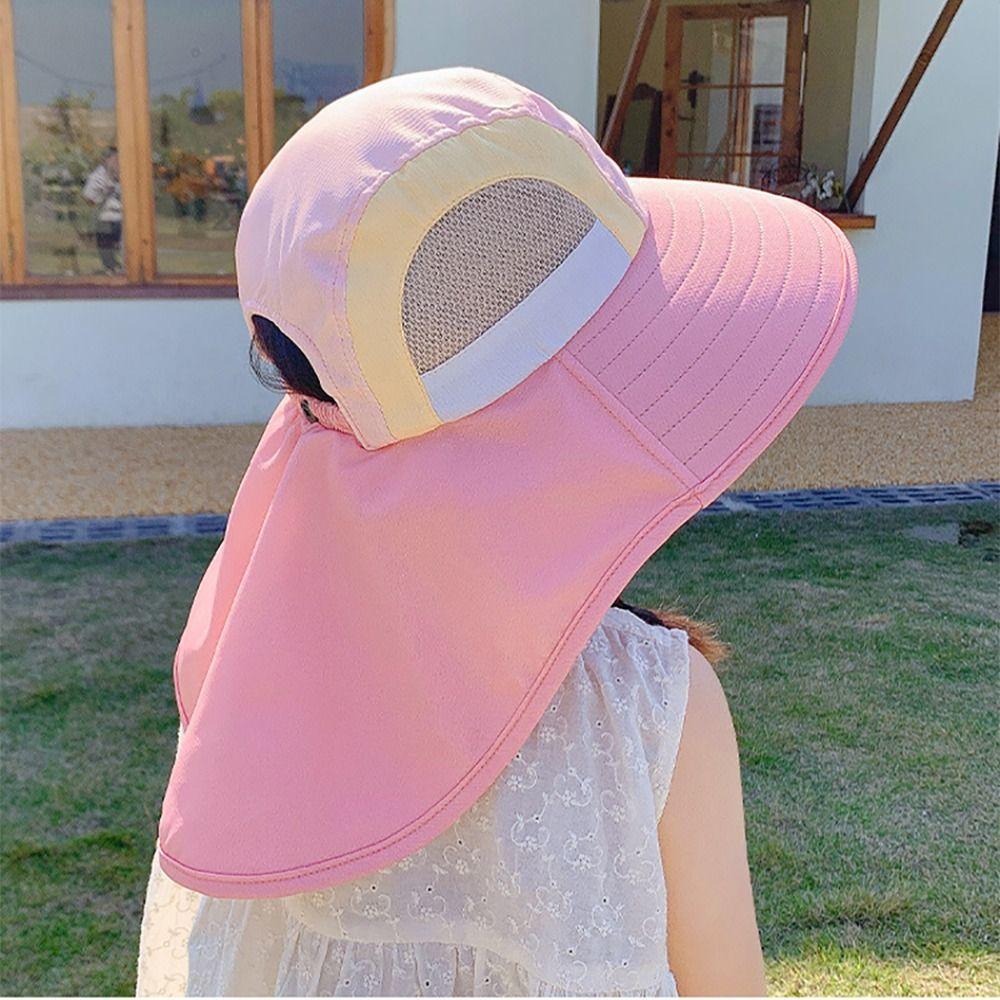 With Neck Flap Strap Baby Sun Hat UV Protection Bucket Hat New Beach Hats  Kids