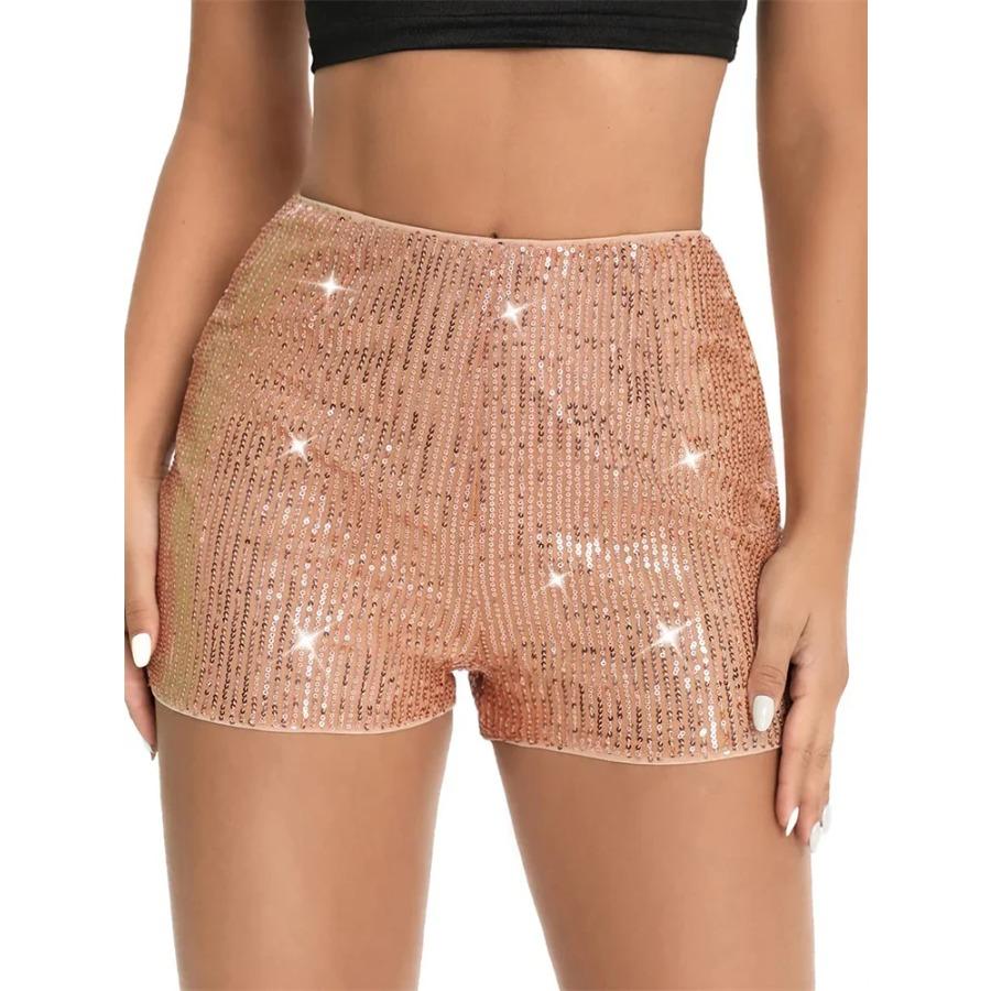 Women Sequin Shorts Elastic High Waist Sparkly Glitter Straight Short Pants Sexy Club Hot Pants Summer Streetwear