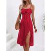 2026 summer new European and American printing suspender slit polka dot dress waist elegant women's clothing