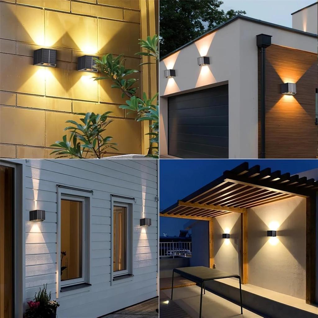 Solar Fence Wall Lights Outdoor 3-Color Changing IP65 Waterproof Dual COB Up/Down Lighting Solar Fence Light for Landscape/Patio