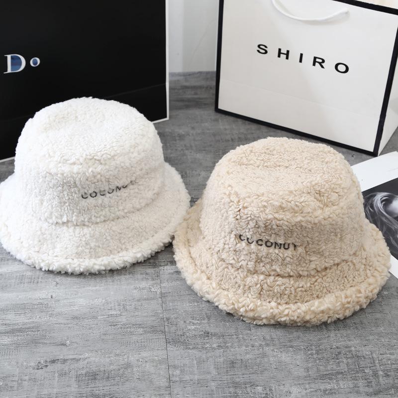 New Korean Style Lamb Wool Warm Fisherman Hat for Women In Autumn and Winter Japanese Embroidered Letter Basin Hat Thickened Ear Protection Hat