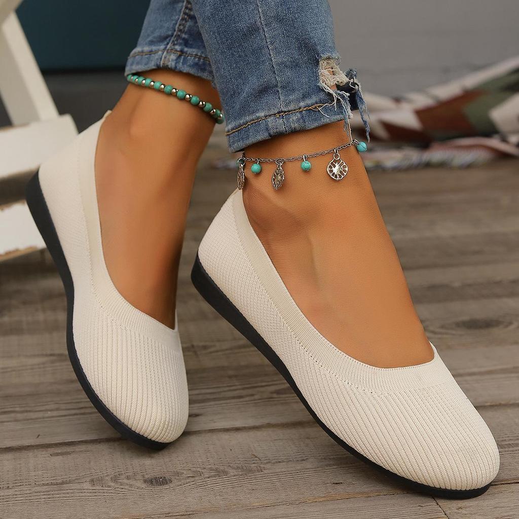 Spring Flat Bottomed Round Toe Shoes with Shallow Mouth for Mothers Knitted Fashionable Versatile Shoes