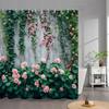 Outdoor Garden Poster Shower Curtain Vintage Window Wall Growing Floral Plants Polyester Fabric Shower Curtains Bathroom Decor