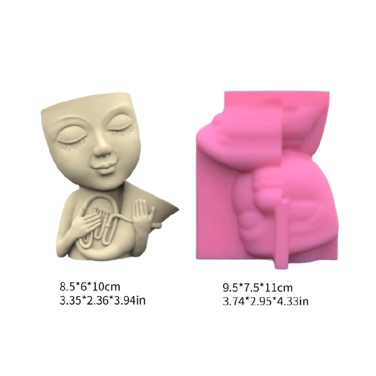 Doll with Horn Shaped Concrete Moulds DIY Vase Molds Silicone Material for DIY