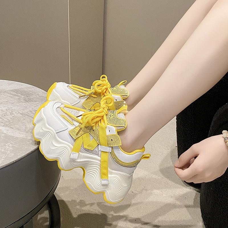 Fashion 6CM Platform Vulcanized Shoes for Women Sneakers Mesh Lace-up Women's Walking Shoes 2025 Fashion Autumn Bling Casual Women Shoes