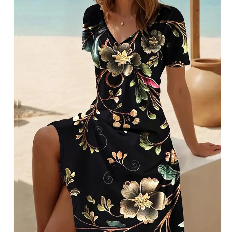 Letní móda dámské šaty s krátkým rukávem a výstřihem do V s květinovým potiskem Sex Krátká sukně
