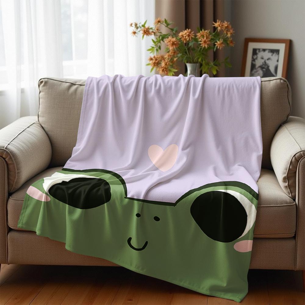 Half Face Frog Pink Heart Cartoon Anime Print Flannel Blanket Soft Warm Throw for Kids Bedroom Sofa Christmas Office Car