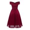 Nuevo Vestido de Encaje Vintage Bordado para Mujer Fuera del Hombro Manga Corta Casual Noche Elegante